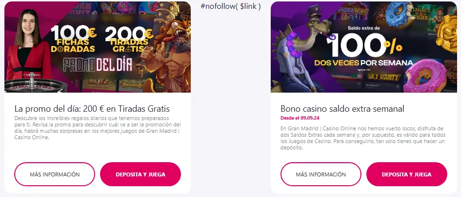 mejores códigos promocionales Gran Madrid Casino